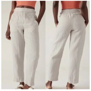 Athleta Voyager Linen Pants Beige Tan Pockets Pull-On Lightweight 4